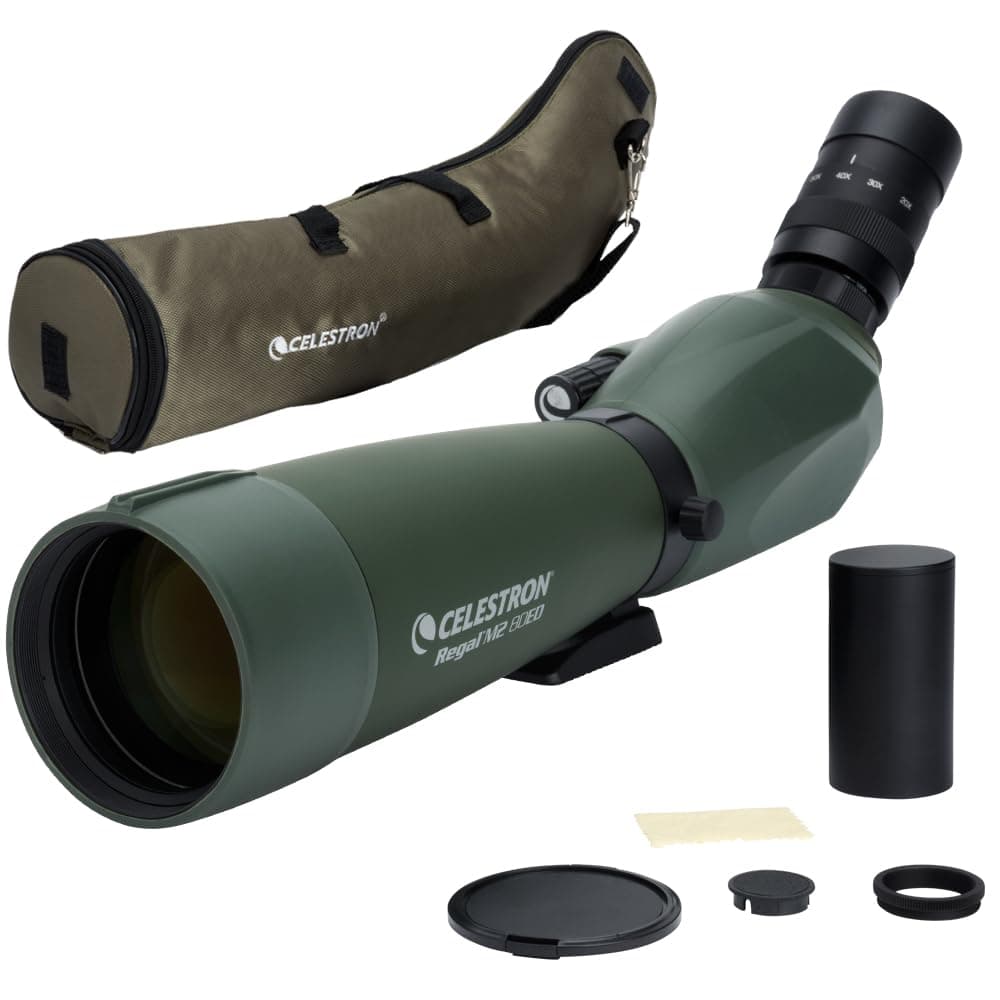 52305 Regal M2 20-60x80mm ED Angled Zoom Spotting Scope with Multi-Coated Optics, BaK-4 Prism Glass, Lightweight Magnesium Alloy Body and Padded Carry Case, Green