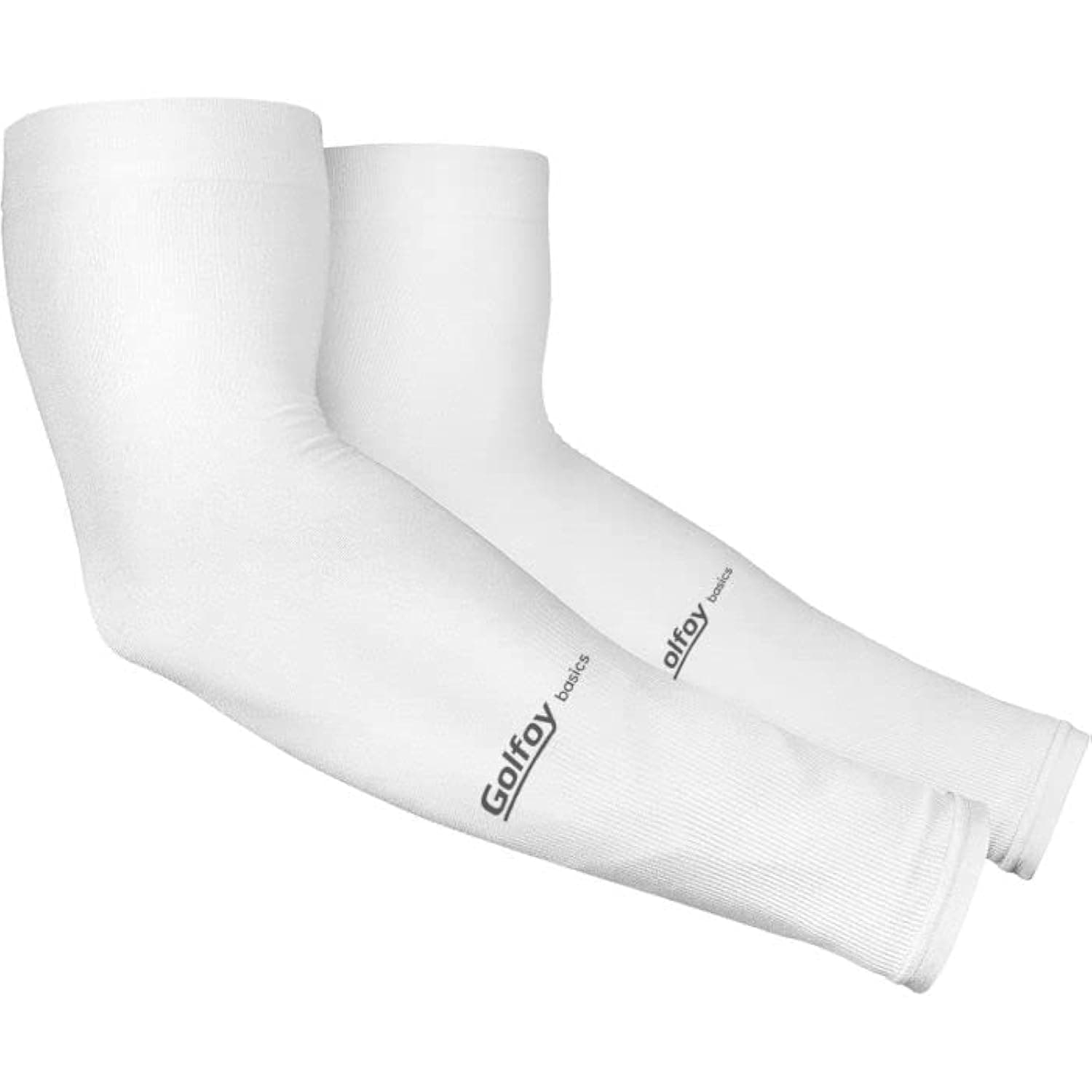 Golfoy Basics High Performance UPF 30+ UV Sun Protection Cooling Arm Sleeves For Mens & Womens - Suitable for Golfing, Running, Basketball, Football, Biking (Pair), White, Free Size
