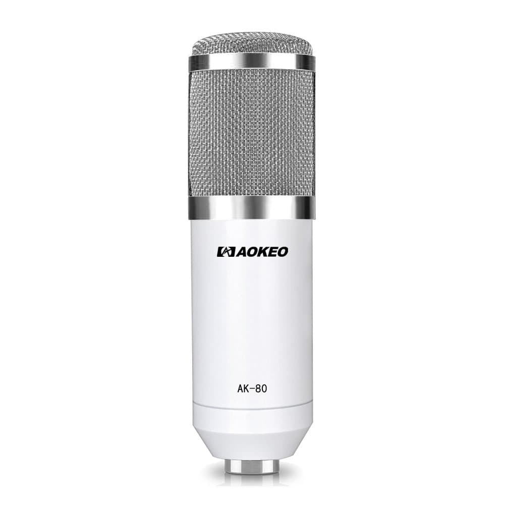 Aokeo AK-80 Professional Studio Recording Condenser Microphone Plug and Play Mic, Cardioid Pickup, Compatible Phone, Computer, Laptop,Youtube, Podcasting,Twitch, Skype,MSN,Gaming,Singing (AK-80 White)