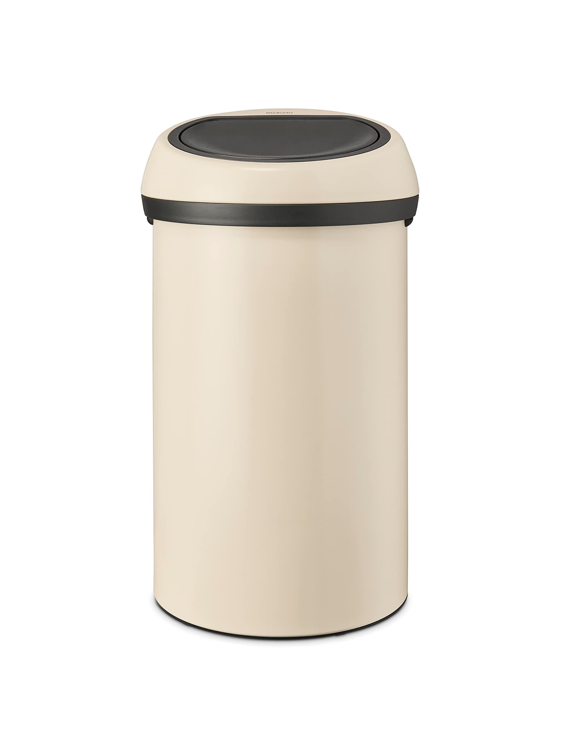 Brabantia - Touch Bin 60L - Extra Large Waste Bin for Kitchen - Soft-Touch Opening - Protective Rim - Sturdy Grips - Large Opening - Easy Recycling - Bin Liners Included - Soft Beige - 40 x 40 x 71 cm
