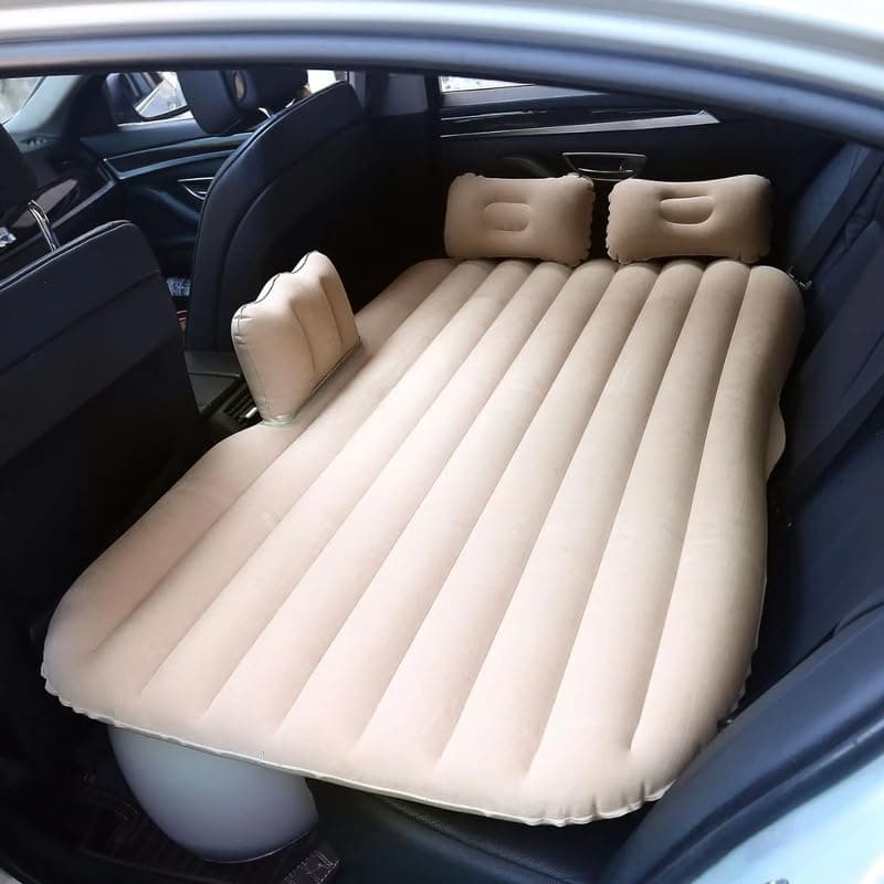 BK 10 IMPORT & EXPORT Multifunctional Car Bed Seat, Universal Car Back Seat, Travel Air Inflation with Two Air Pillows,Car Air Pump and Repair Kit,Car Bed for Kids,Travel & Beach (Cream)