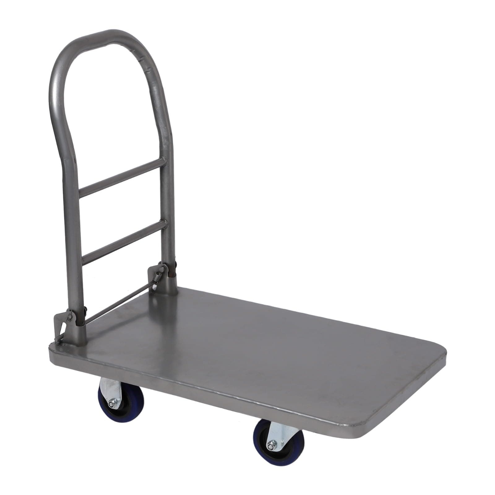 BIGAPPLE 150kg Capacity MS Foldable Platform Trolley with Powder Coating for Heavy Weight/Material Handling Goods Trolly for Home, Office & Warehouse - 48cm x 72cm (4" Wheel/Silver)-Pack of 1