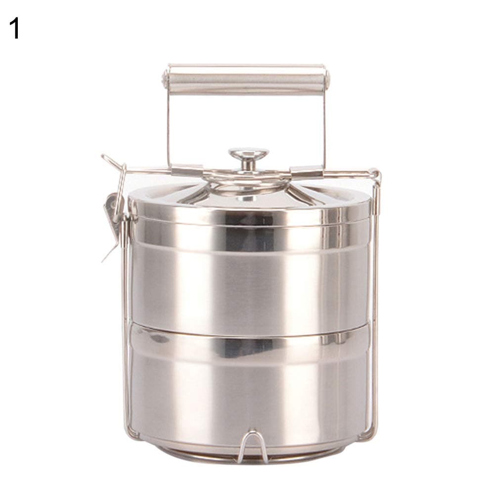 Multi-Layer Thermal Lunch Box Bento Box, Stainless Steel Kitchen Storage, Food Container Lunchbox for Adults, Kids - 2 Layer 15cm*