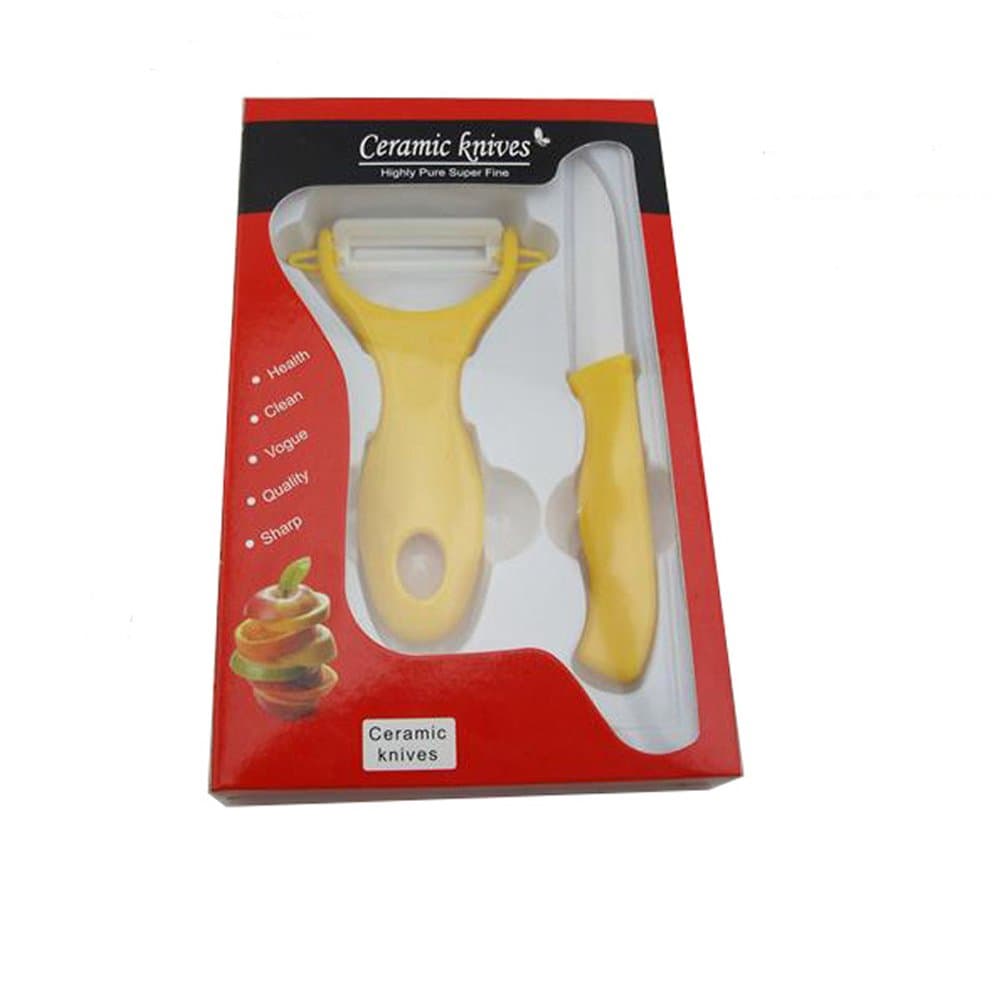 Ceramic Knives with Sheaths 2 Pieces 6 Inch Ceramic Knife and Peeler (Orange)