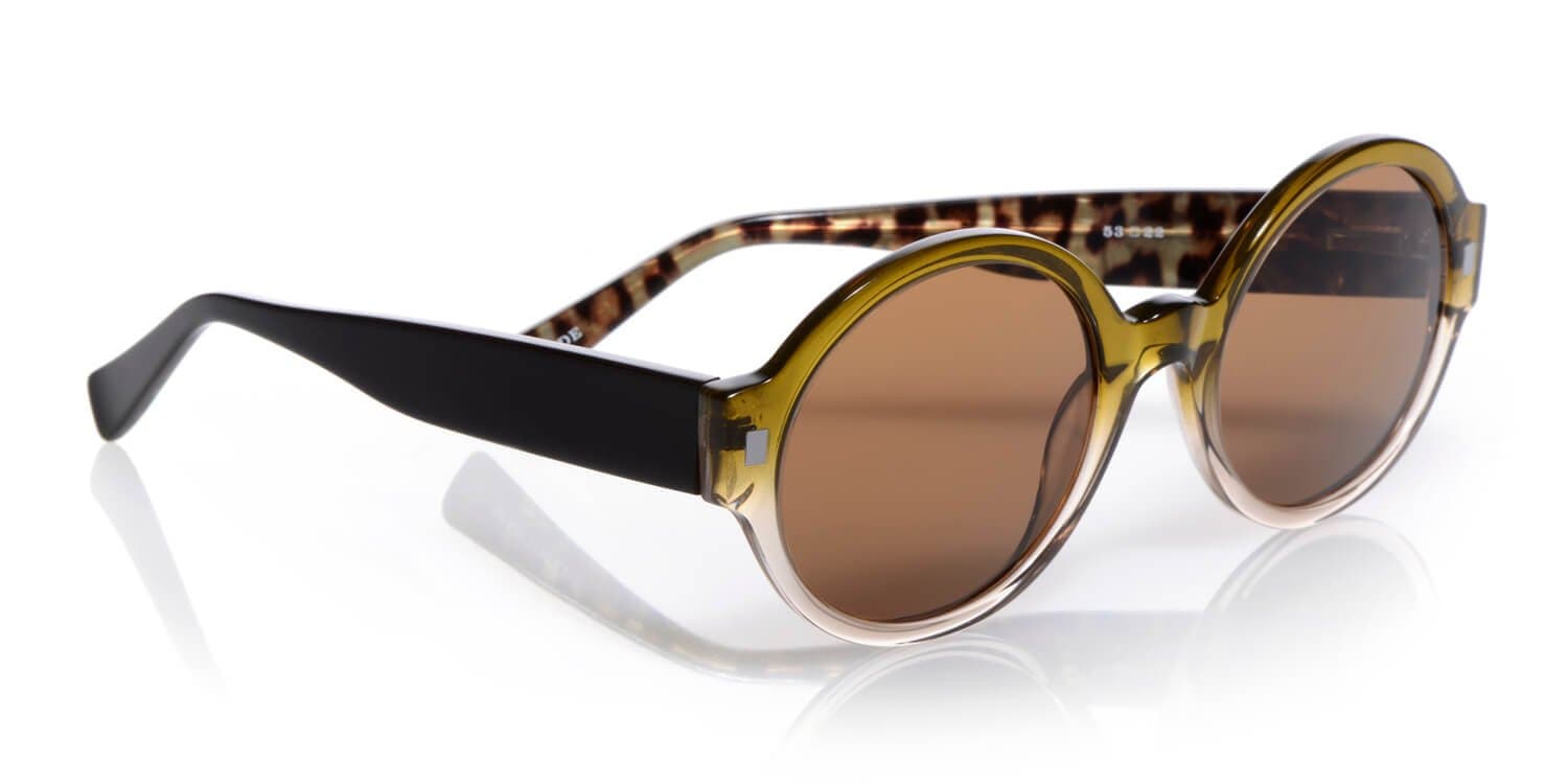 eyebobs Deja View Women's Premium Polarized Sunglasses, Olive Pearl Gradient Front and Brown Demi Temples with Brown Polarized Lenses