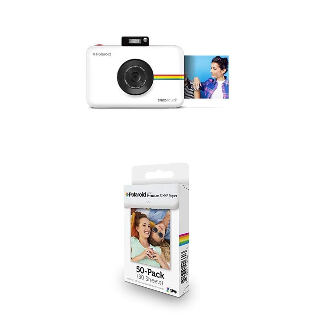 Polaroid Snap Touch Portable Instant Print Digital Camera with LCD Touchscreen Display (White) with Polaroid 2x3ʺ Premium ZINK Zero Photo Paper 50-Pack