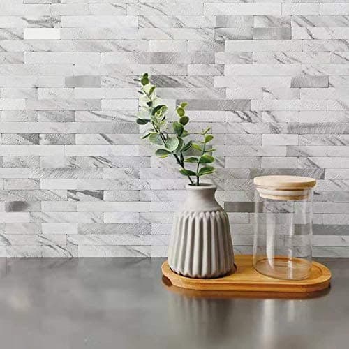 DIH Peel and Stick Backsplash White Marble Tile, Self-adhesive PVC and Silver Metal Tile for Kitchen Backplash and Stair Riser Decor in Volakas Linear (11.51’’ x 11.81’’, 5 Sheets, 4.68 sqft)