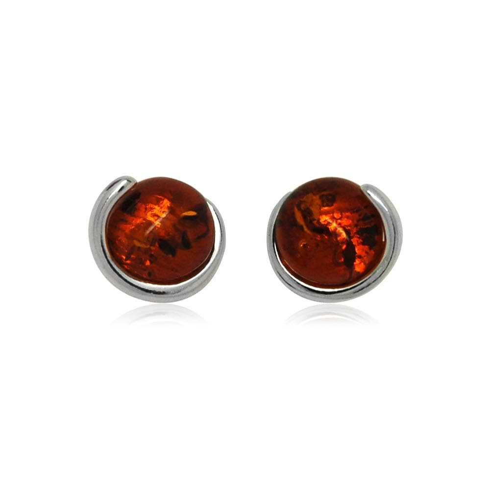 GOLDMAJOR Sterling Silver Amber Round Stud Earrings