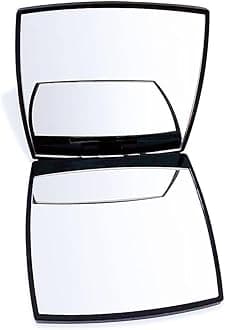 Fashion Compact Cosmetic Mirror, Elegant Compact Purses Makeup Mirror, Small Compact Mirror 2 x 1 Magnification, Square, Perfect for Purses - Travel, Black