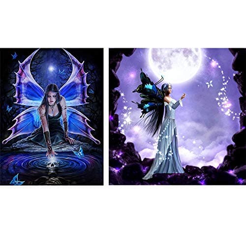 Cozonte Art - 2 Pack 5D DIY Full Drills Diamond Painting Kits by Number, Butterfly Fairy, Counted Cross Stitch Kit Rhinestone Embroidery Arts for Home Wall Decor (Square Diamond 34x44cm)