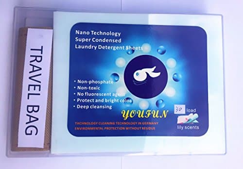 Youfun Nano Technology Super Condensed Laundry Detergent Sheets 3-in-1 laundry pacs: detergent, stain remover, brightener. 30 Load With Travel Bag Laundry Revolution