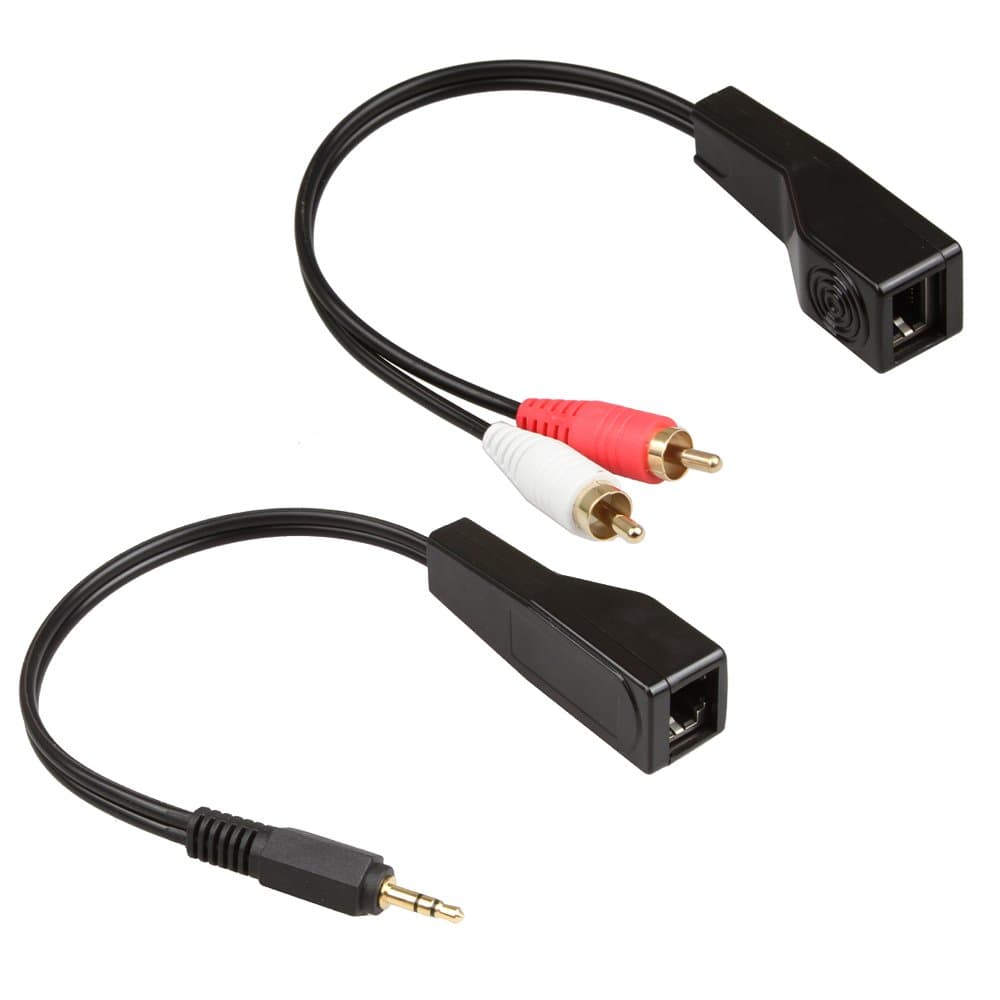 SHARPALIN 3.5mm Stereo to 2 RCA Audio Balun Extender Over Cat5 up to 300ft (DC to 2RCA Extender 300ft)