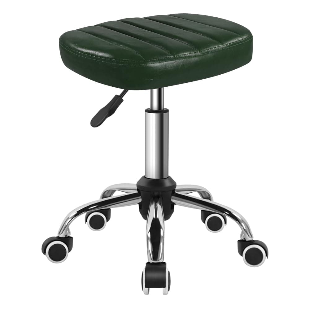 BFTOU Minimalist Square Swivel Stool with Wheel for Work SPA Shop Massage Height-Adjustable and Cost-Effective Rolling Stool Chair (Green)