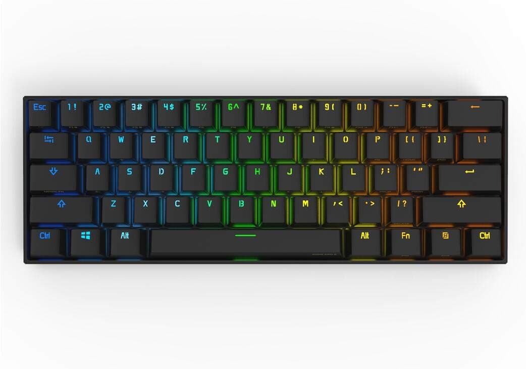 Anne Pro 2 61 Keys Mechanical Gaming Keyboard 60% True RGB Backlit - Wired/Wireless Bluetooth 5.0 PBT Type-c Up to 8 Hours Extended Battery Life, Full Keys Programmable (Kailh Box Brown, Black)
