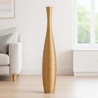 Large Gold Home Decor Floor Vase - Wooden 41 inch Tall Farmhouse Decor Flower Holder for Fake Plant and Pampas Grass