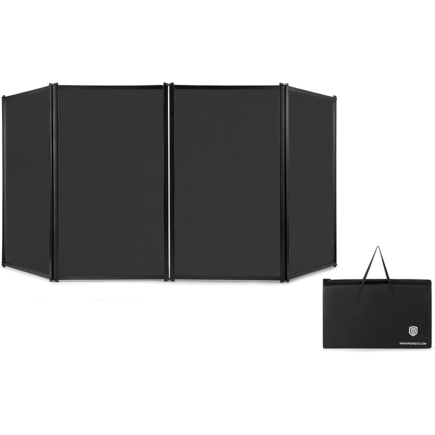 PRORECK DJ Foldable Facade Portable Event Booth Panels 4 Detachable Black Metal Frame Projector Display Scrim Panel with Carry Bag (black)