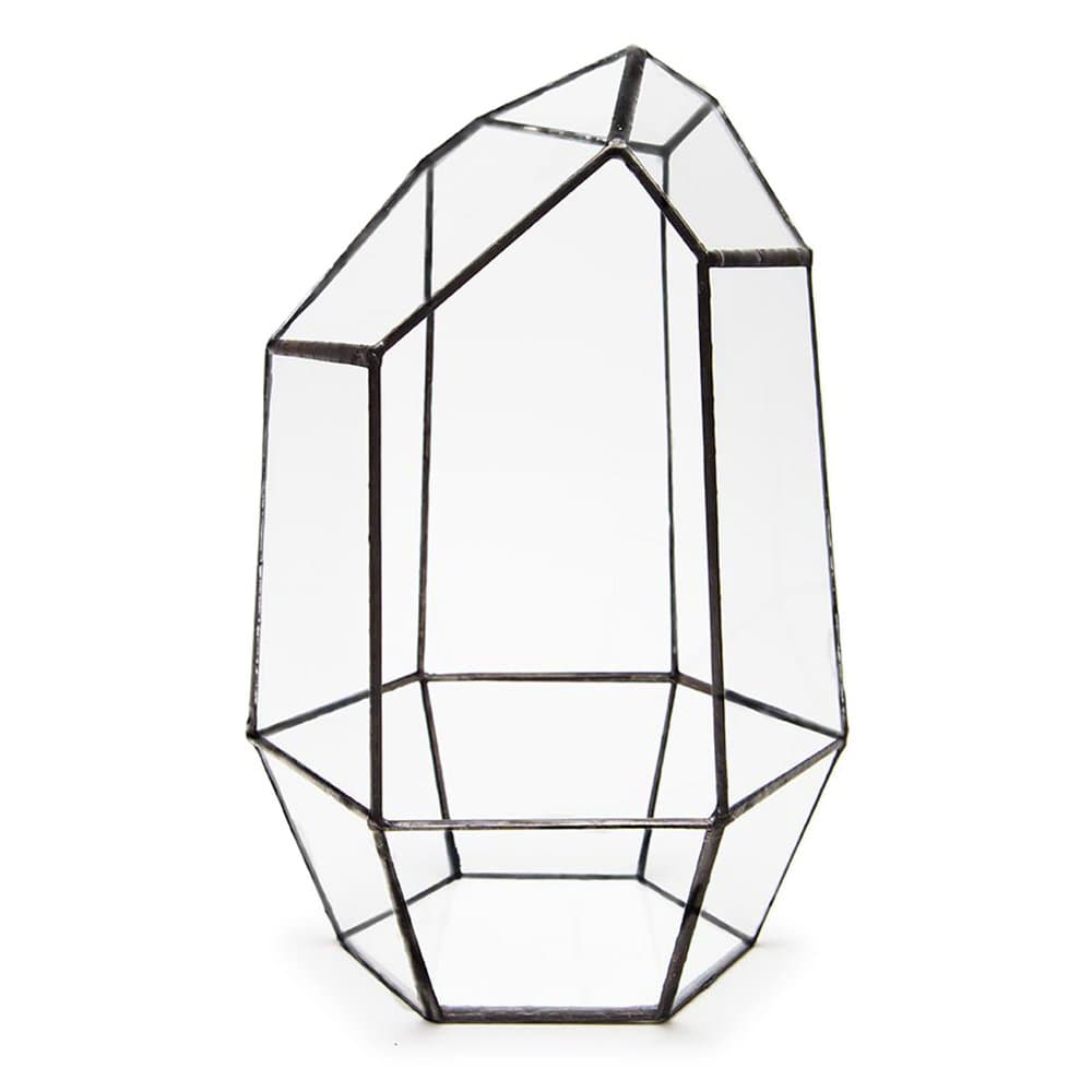 TERRARIUM - AZTEC GEM - FRAME ONLY also available supplied fully assembled with live succulent plants or terrarium kit. High quality glass and lead-free tin construction L18cm x H28cm x W18cm Exclusive designer geometric terrariums from The Urban Botanist. Stylish room decorations for home, office, events, interior design schemes (Empty - frame only)