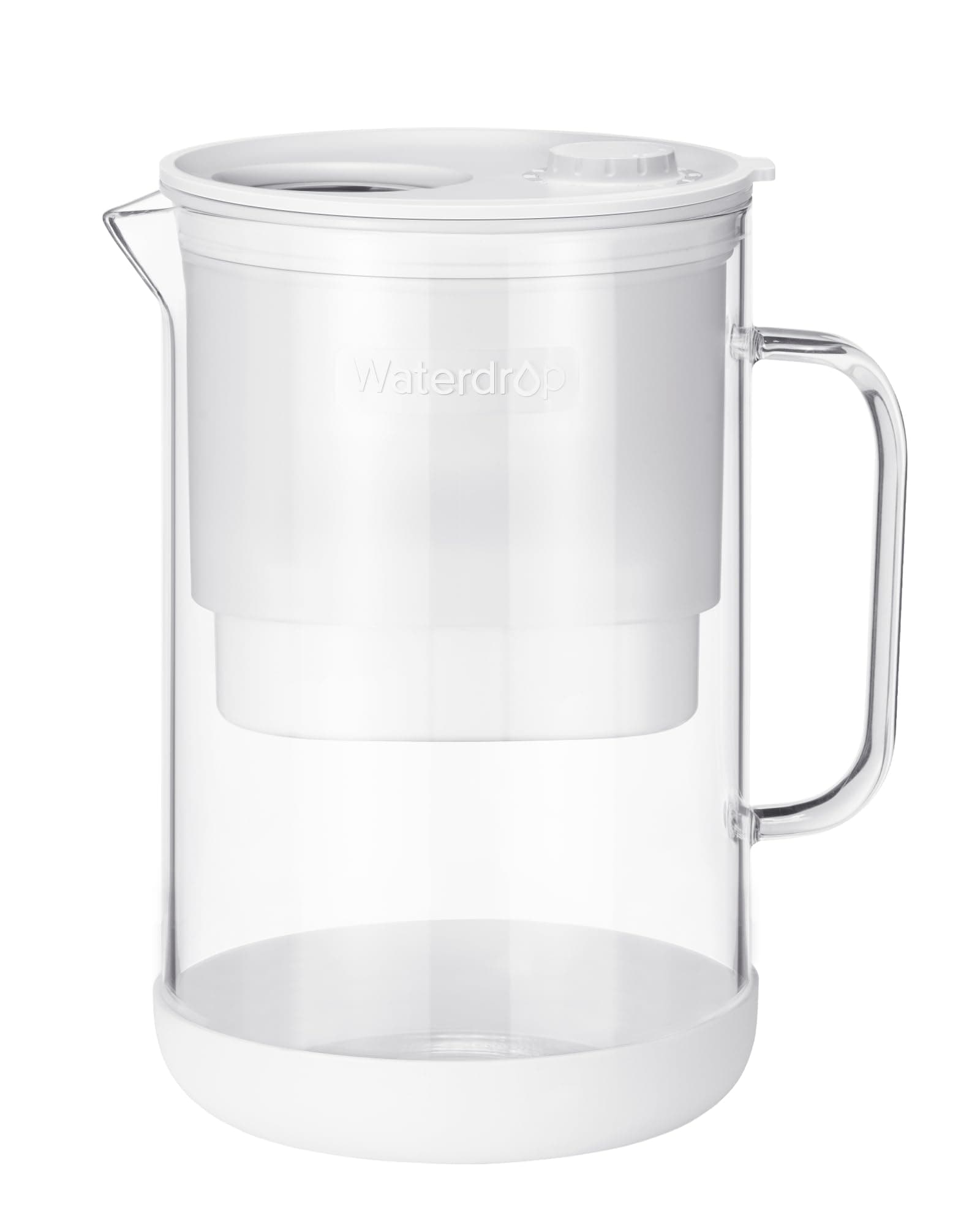Large Glass Water Filter Pitcher, Eco-Friendly, with 1 NSF 53&42&372 Certified Filter, 10-Cup, Reduces PFOA/PFOS, Chlorine, Cadmium, Copper, Mercury, BPA Free, Easy to Clean, White