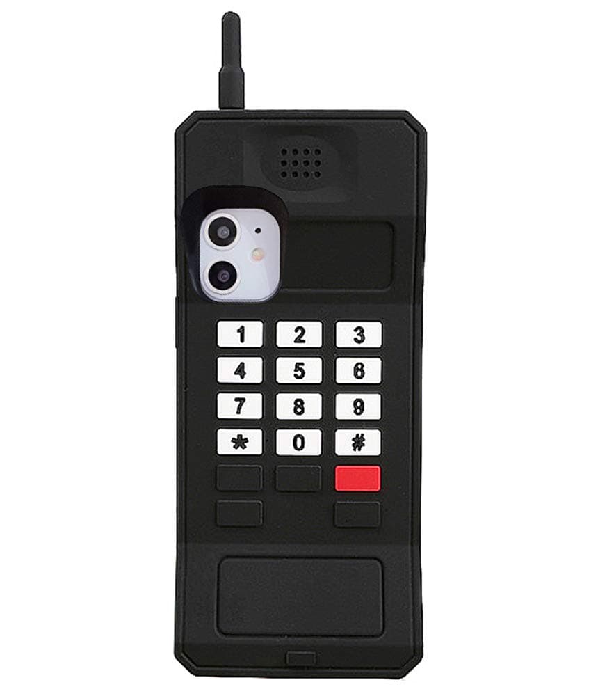 UnnFiko3D Silicone Case Compatible with iPhone 15 Pro, Retro Classic Creative Soft Rubber Bumper Cover Cool Fun Thick Protective Stand Case (Retro Cellphone Black, iPhone 15 Pro)