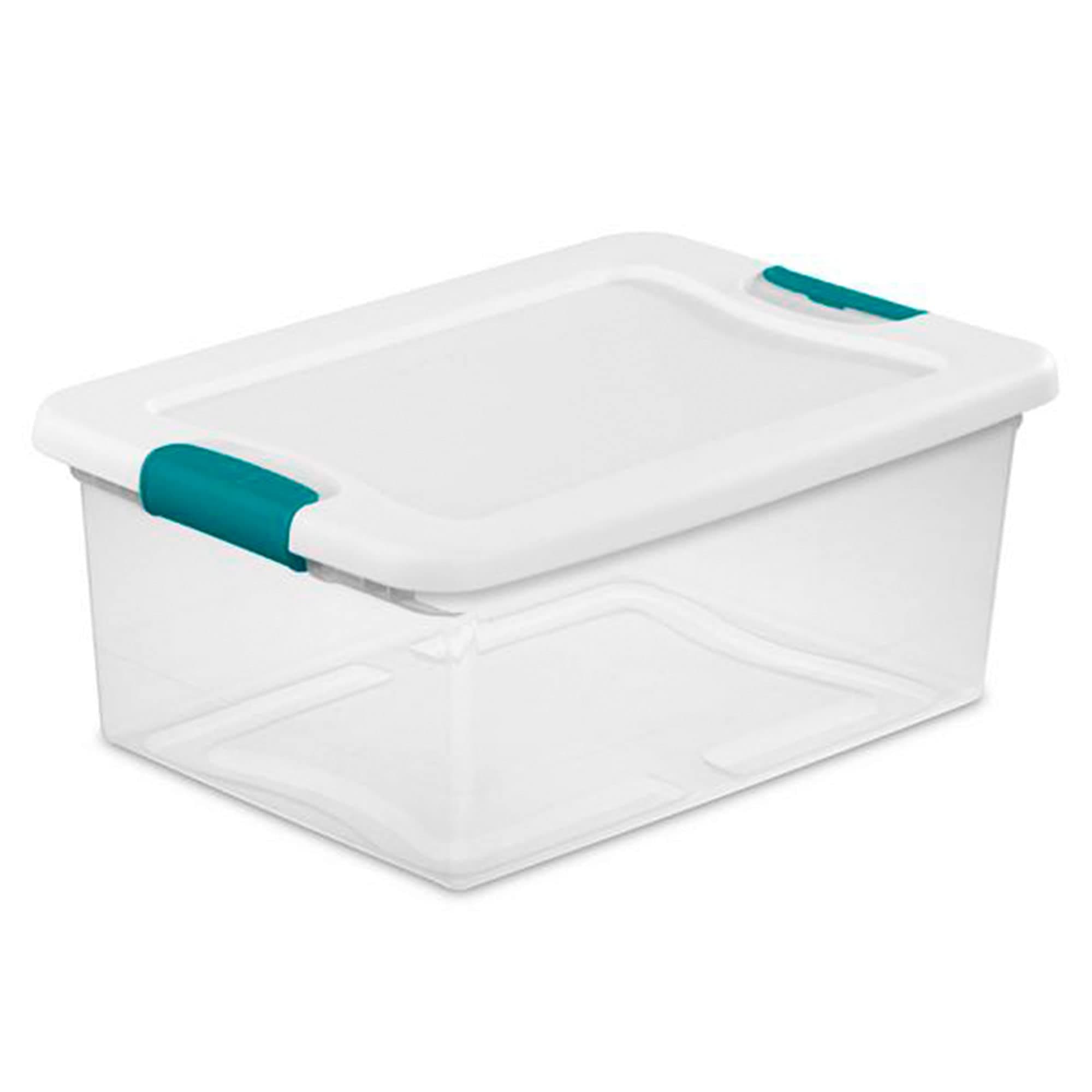 Sterilite14948012 15 Quart White/Clear Plastic Storage Box With Blue Aquarium Latches