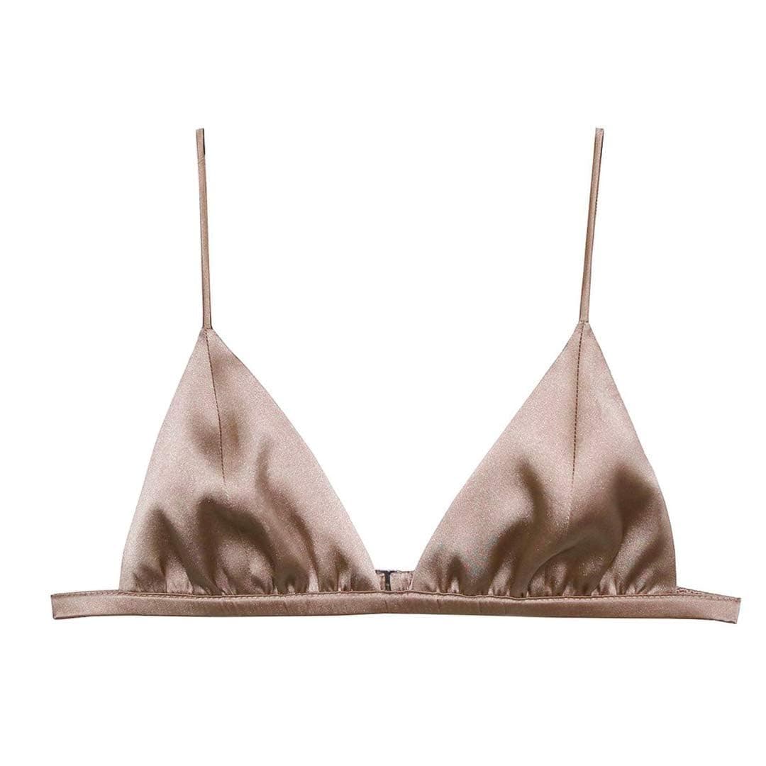 Women's Silk Satin Triangle Bralette Soft Cup Wireless Bra Smooth and Comfortable Wire Free Bra Top