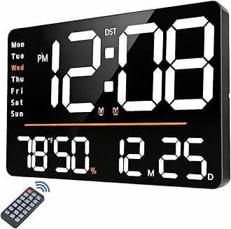 AERYS 16-Inch Digital Alarm Wall Clock, Table Clock Large LED Display with Remote Control, Auto Dimmer,Temp &Humidity, Dual Alarms for Home, Office, Bedroom, Living Room, Gym (Big) (1 Year Warranty)