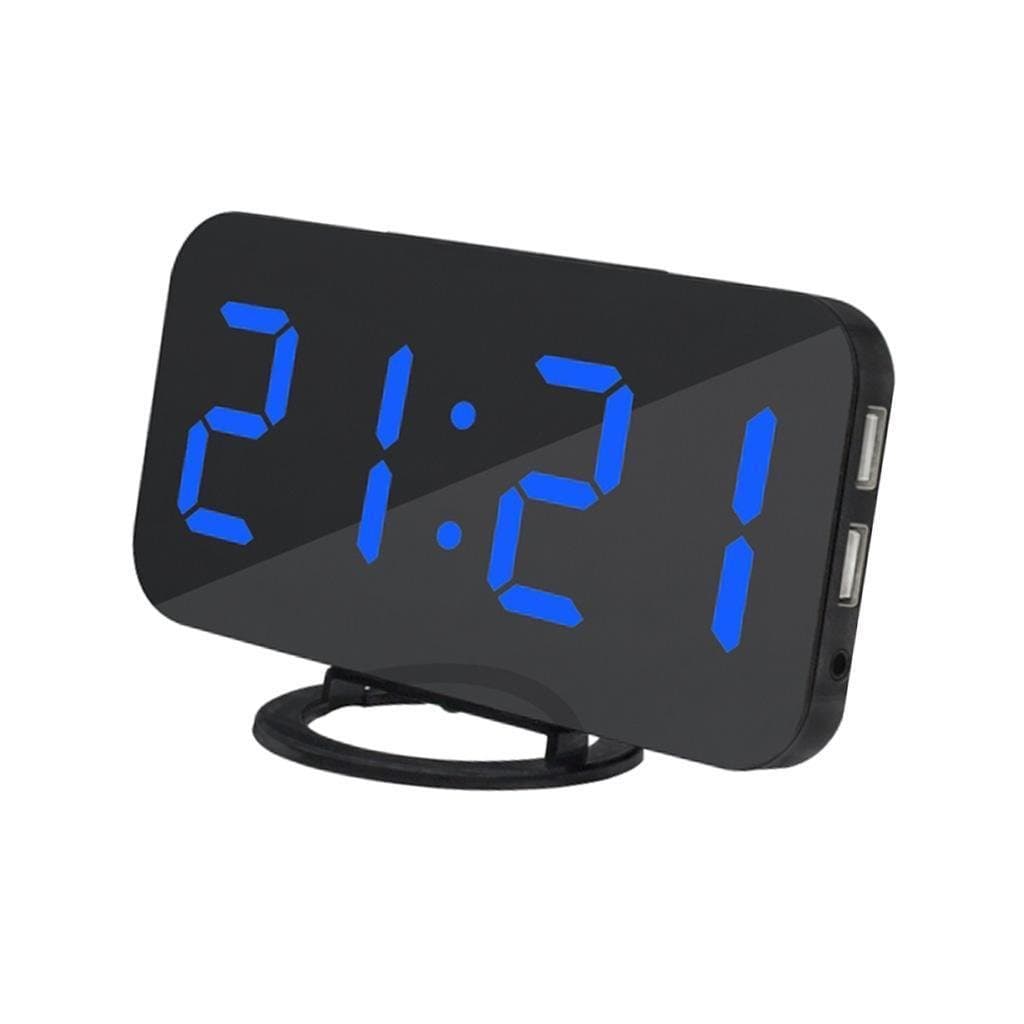 Ultra Thin Modern Snooze and Time Setting LED Digital Decorate Alarm Clock with Phone Charger for Home Decor (Blue)