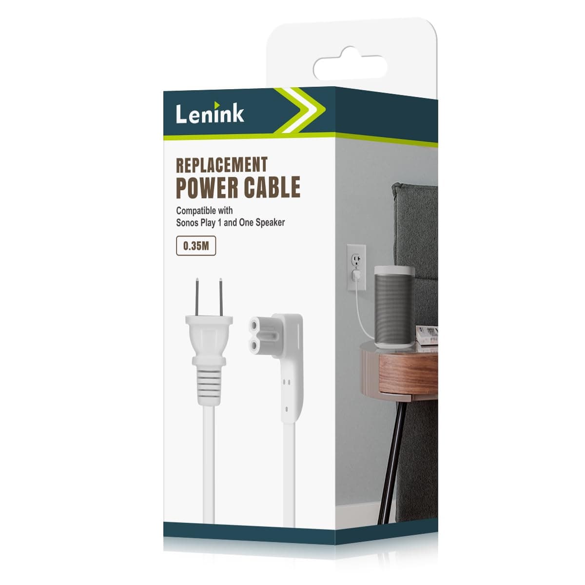 Lenink Power Cable Replacement Cord Compatible with Sonos Play 1 and One Speaker Accessories (1.15ft/0.35m, White)
