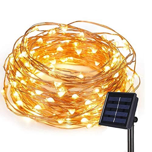 Solar String Light 33ft Fairy Lights Geefawa 100 LED Copper Wire Lights Starry String Lights Indoor/Outdoor Waterproof Dimmable Lights for Wedding Gardens Home Dancing Party Warm White