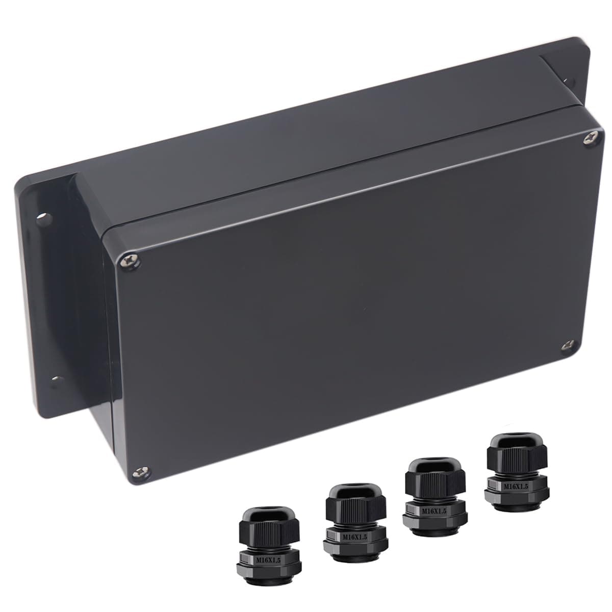 Otdorpatio Black ABS Plastic IP65 Waterproof Electrical Project Case with Fixed Ear, Includes Box, 4 Screws, Sealing Gasket, 4 Cable Glands, 7.87x4.72x2.2 inch (200 x 120 x56 mm)