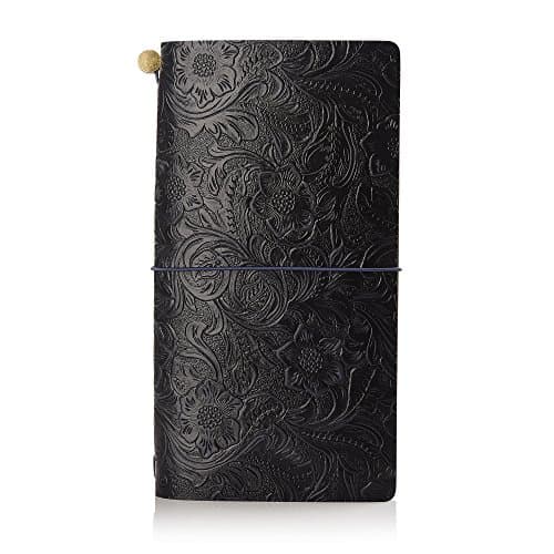 7Felicity Genuine Leather Notebook,8.7" x 5" Bundle Cord Refillable Pages Leather Journal,Handmade Personalized Traveler's Notebook(Style 10B) (Embossing-Navy)