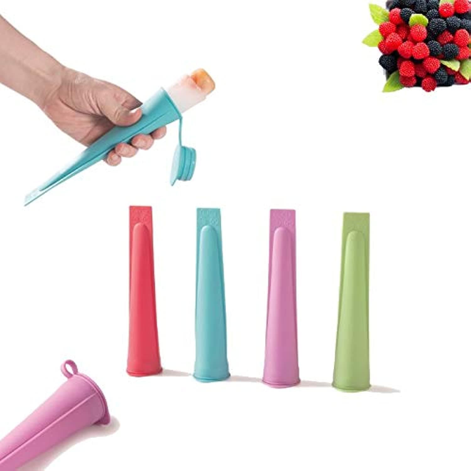 Popsicle Mold, Ice Pop Mold, Silicone Ice Cream Maker with attached lids, Freezer tube, Frozen ice lolly forms, Multi color set of 4, BPA free form molds