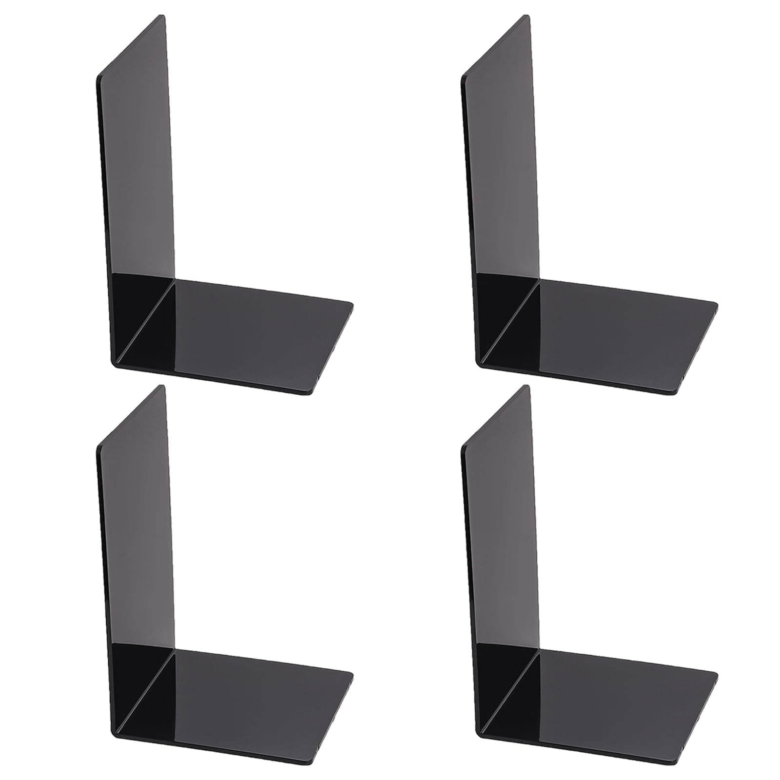 4 PCS Book Ends,Plastic Black Book Holder Stand Heavy Duty Decorative Bookend,Desktop Bookshelf Organizer for Home Office School Supplies,7.28x4.8x4.8 Inch