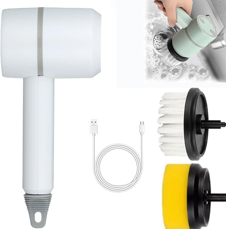 The Dish Buddy - Dish Buddy Electric Spin Scrubber, Dishbuddy Kitchen Tank Brush,360° Rotating Multifunctional Cordless Electric Cleaning Brush with 6 Replaceable Brush Heads (White)