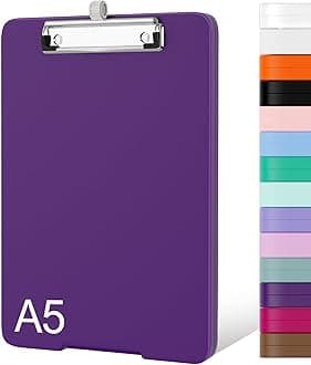 Piasoenc Small Clipboard with Storage, A5 Organization Box with Pen Holder, Plastic Clipboard with Low Profile Clip for Nurses, Teachers, Deep Purple
