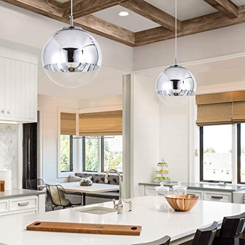 Mzithern Modern Mini Globe Pendant Lighting with Hand-Blown Clear Glass, Adjustable Mirror Ball Pendant Lamp for Living Room Kitchen Island Hallway Bar Farmhouse, Polished Finish Chrome Silver 6 in