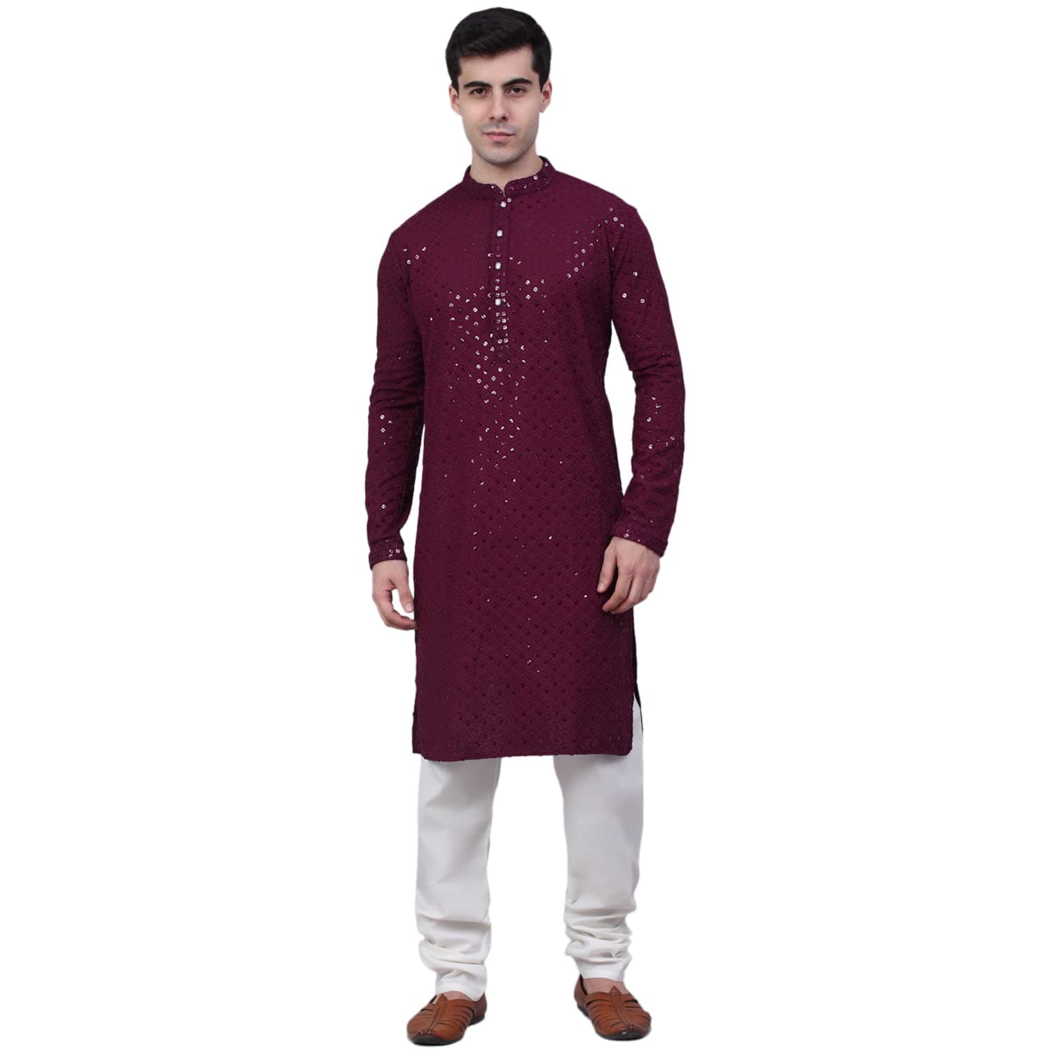 Jompers Men Chikankari Embroidered and Sequence Kurta with Churidar