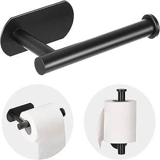 JOPOFI Toilet Paper Holder - Self Adhesive Toilet Paper Holder Wall Mount for Bathroom, SUS 304 Stainless Steel Command Strip Toilet Paper Roll Holder Stick On Wall, No Drilling - Matte Black