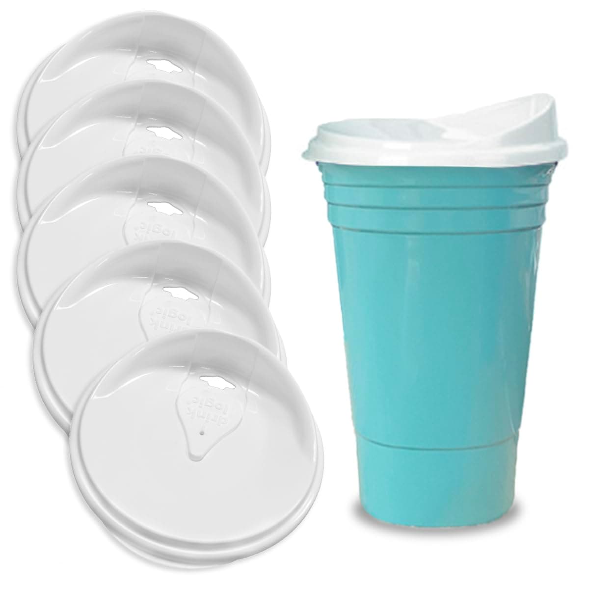 Snap-On Lids, Reusable & Durable Plastic Lids for 16 oz Party Cups, Dishwasher Safe, Made in the USA, Set of 5 Cup Lids, White