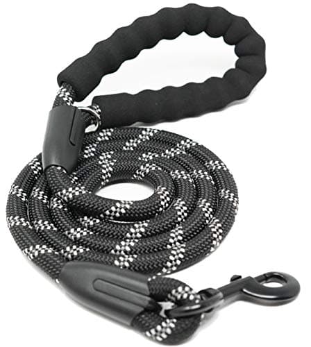 iYoShop Durable Dog Leash with Comfortable Padded Handle and Highly Reflective Threads Strong Dog Rope Leashes for Small Medium and Large Dogs, Red with Black, Medium and Large (5 FT)