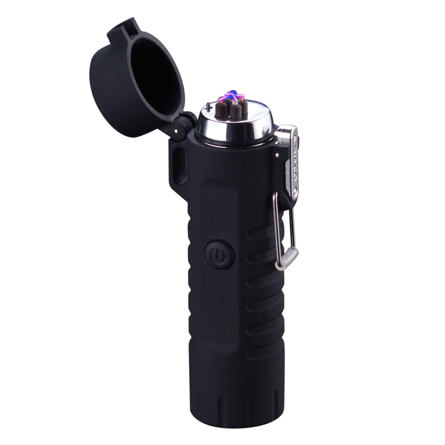 Saibit Electric Lighter And Flashlight in one, Dual Arc USB Rechargeable Lighter, Waterproof Safety Windproof Flameless Electronic Lighter for Cigarette, Candle, BBQ Camping Stove Activity (Black)