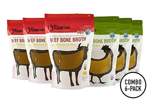 USDA Certified Organic Bone Broth (3 Chicken and 3 Beef) by The Flavor Chef | 6 Pack - 24 Ounces Per Pack | Frozen Fresh, High Gelatin and Collagen, Paleo Friendly
