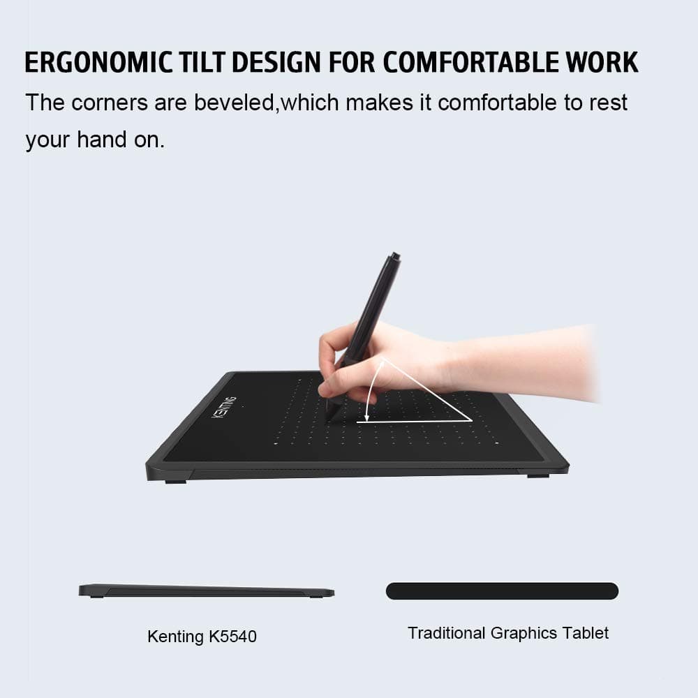 Kenting K5540 Drawing Tablet USB Graphic Tablet 5.5 x 4 inches Pen Tablet Board Kit Glove 6.7 inches Tablet and Pen for Kids 4096 Levels Pressure Windows Mac Laptop Computer (Black)