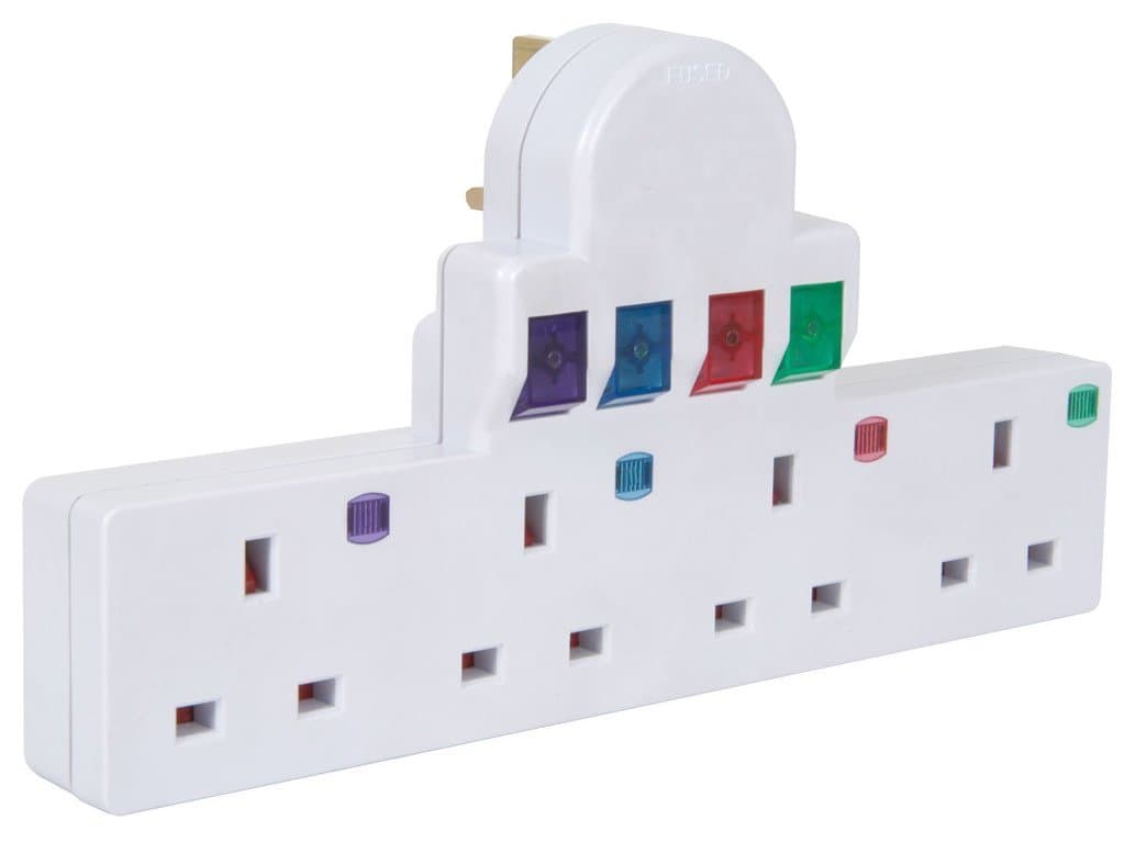 EUROSONIC 4 Way Gang Switched Multi Socket Extension Plug In Adaptor Surge/Spike Protector