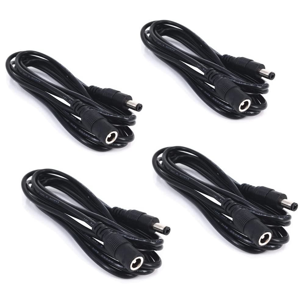 4pcs/pack2m/6.56ft Black 5.5mm x 2.5mm DC Plug Extension Cable DC Extension Cable Cord with Male to Female 5.5mm x 2.5mm Connectors DC Power 12V 5.5mm x 2.5mm Barrel Male Plug Connector