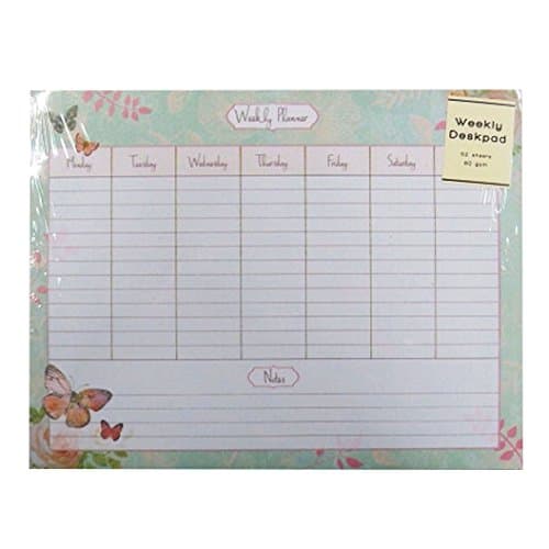 Weekly Desk Pad Organiser Planner to Do Notes Butterfly & Rose Design 52 Sheets