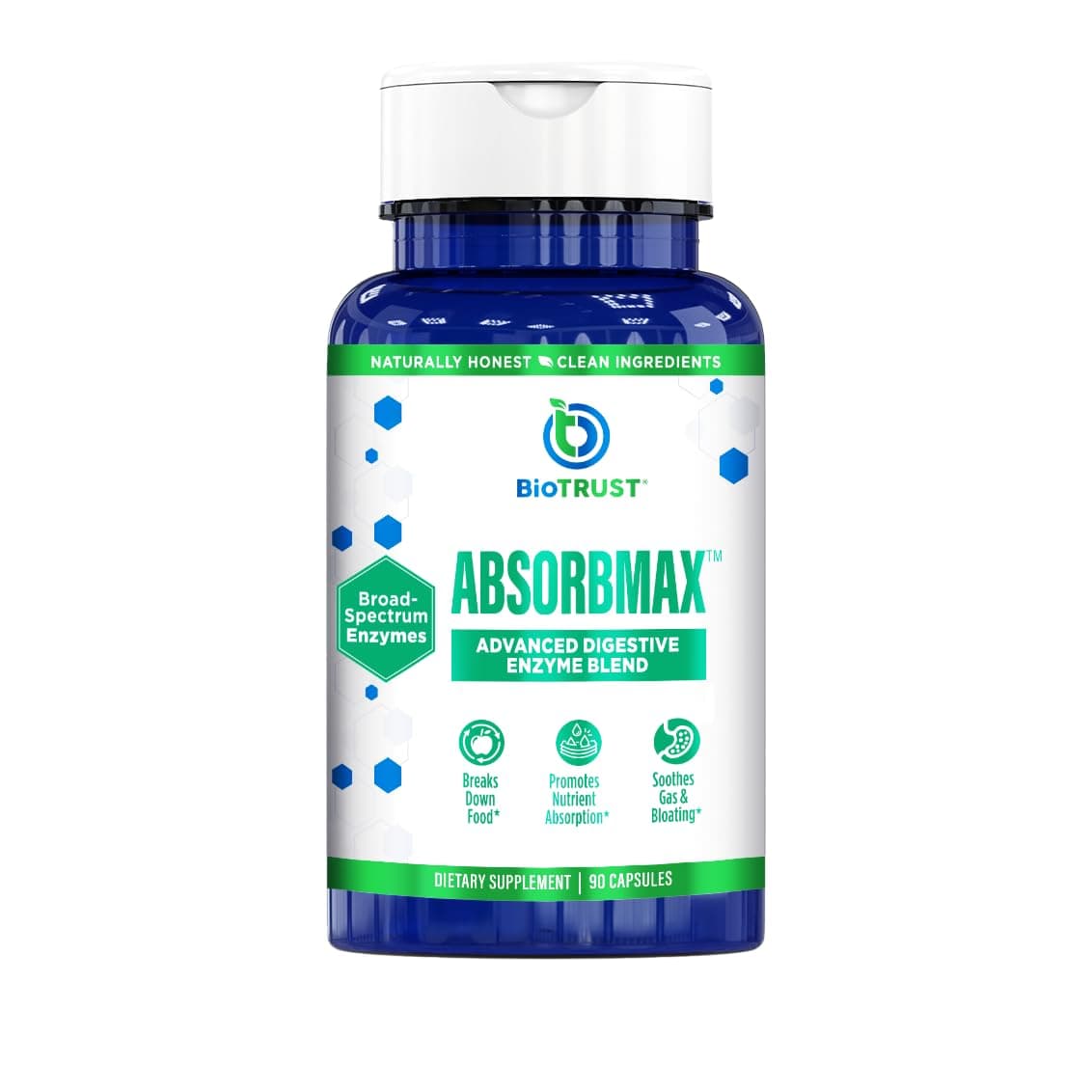 BioTrust AbsorbMax Broad Spectrum Digestive Enzyme Blend, Gluten Free, Non GMO, Digestive Support for Nutrient Digestion, Absorption and Periodic Digestive Discomfort and Bloating