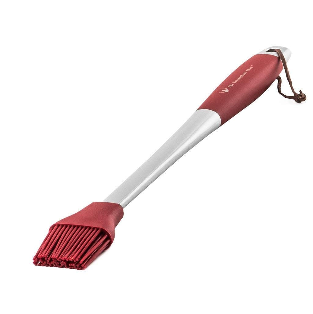 Long Handle BBQ Grill Brush With Large Silicone Head - THE Heavy Duty BBQ Basting Brush For Putting Sauce Safely On Your Grill Foods, 16.5 Inches, Stainless Steel Handle, Dark Red