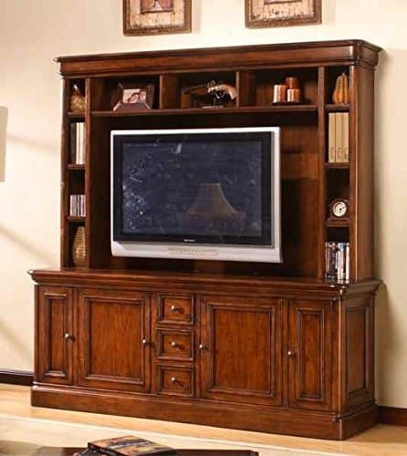 Entertainment Console with Hutch Set in Brown Cherry
