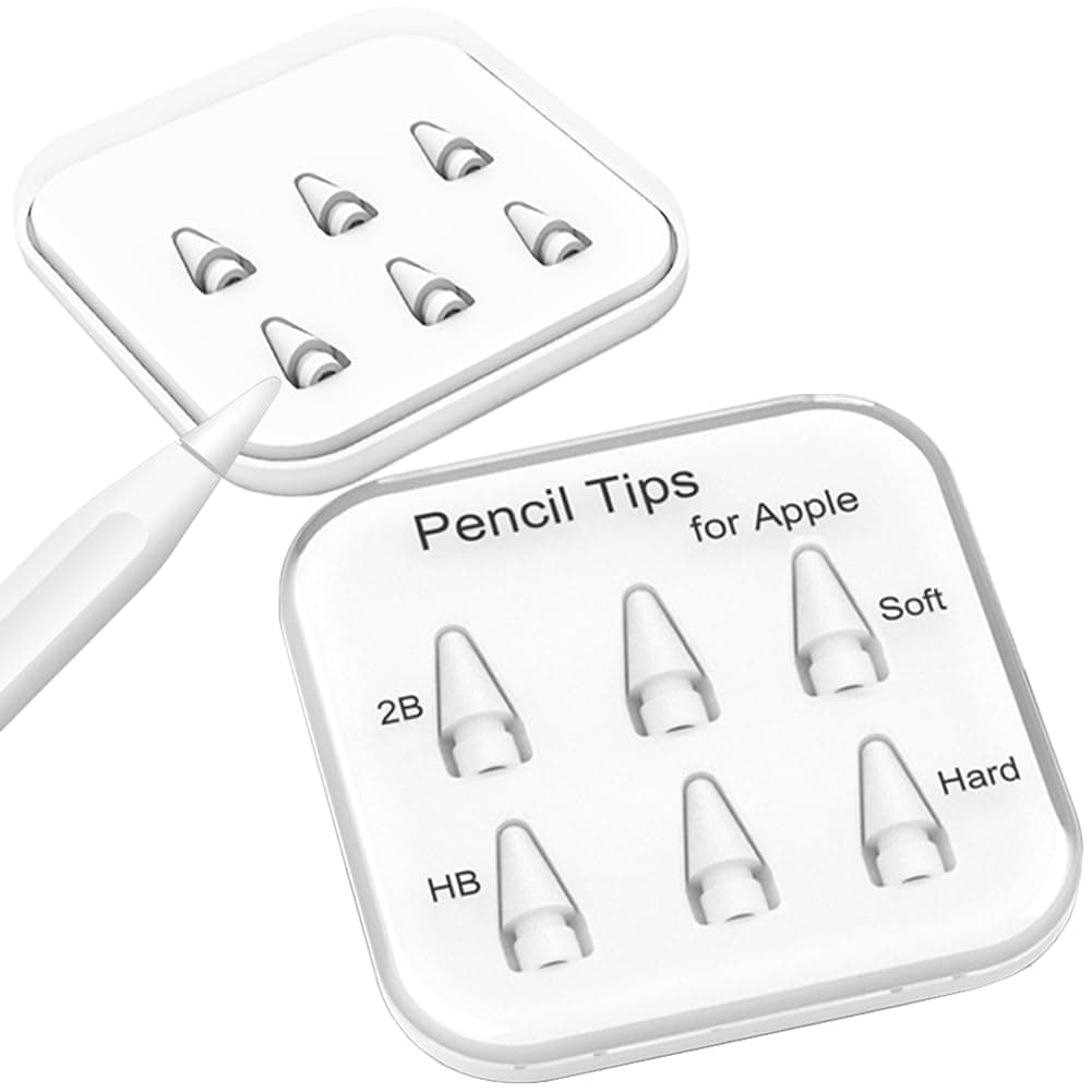Apple Pencil Tips 1st/2nd Gen & Logitech Crayon - Soft & Hard, Double Layered, 3-Year Use - 6 Pack